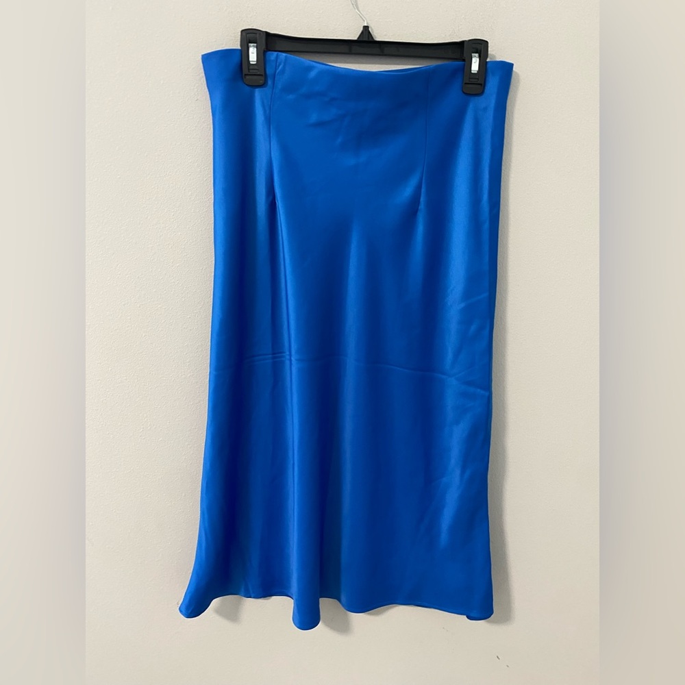 Rachel Zoe Midi Vibrant Blue Satin Skirt Size 8